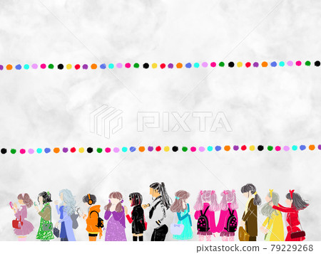 Young women procession and background 79229268