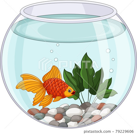 Cartoon Goldfish Swimming In Fishbowl 插圖素材 圖庫