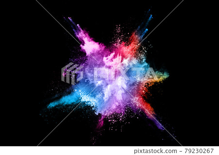 abstract colored dust explosion on a black background. abstract colored dust explosion on a black background. 79230267