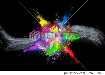 abstract colored dust explosion on a black background. abstract colored dust explosion on a black background. 79230268