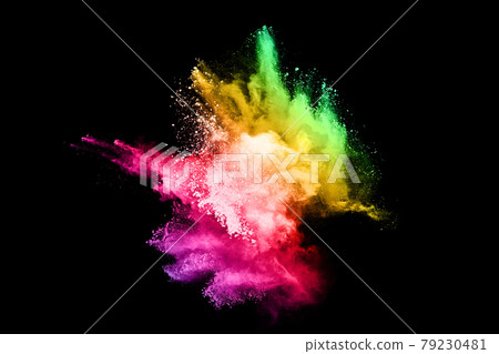 abstract colored dust explosion on a black background. abstract colored dust explosion on a black background. 79230481