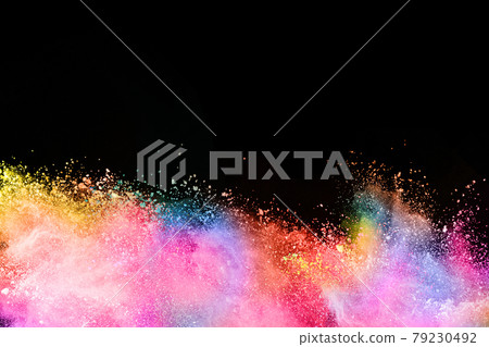 abstract colored dust explosion on a black background. abstract colored dust explosion on a black background. 79230492