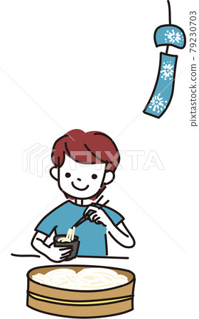 Illustration of a man eating summer somen 79230703