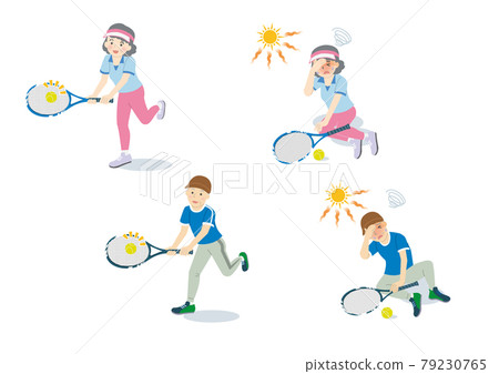 Illustration of elderly men and women playing tennis_heat stroke Illustration of elderly men and women playing tennis_heat stroke 79230765