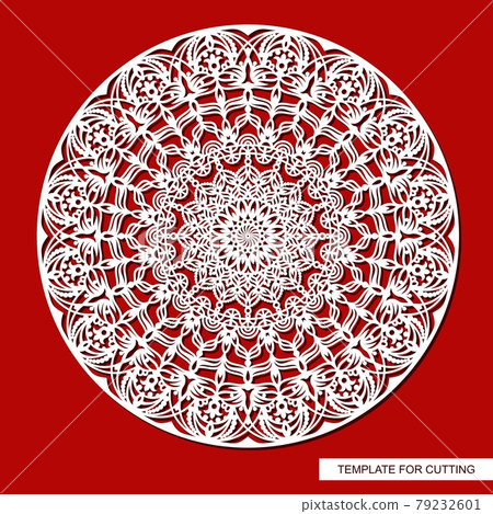 Decorative panel with a mandala. Round openwork element. Abstract floral pattern, carved decor, magic circle. Oriental motive. Vector layout for printing or plotter laser cutting of metal, paper, wood 79232601