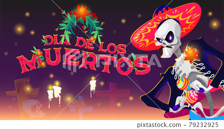 Dia de los muertos cartoon banner, Mexican Day 79232925