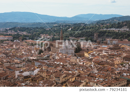 Aerial panoramic view of city of Florence from cupola of Florence Cathedral Aerial panoramic view of city of Florence from cupola of Florence Cathedral 79234181