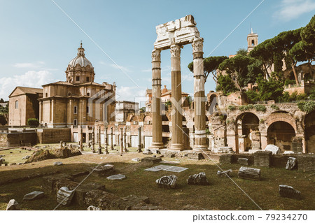 Panoramic view of temple of Venus Genetrix is a ruined temple, forum of Caesar 79234270