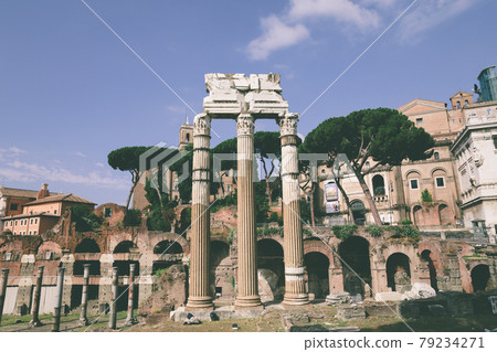 Panoramic view of temple of Venus Genetrix is ruined temple and forum of Caesar 79234271