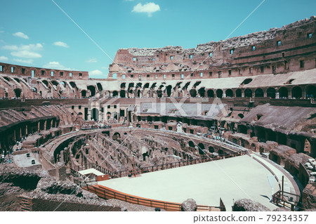 Panoramic view of interior of Colosseum in Rome 79234357