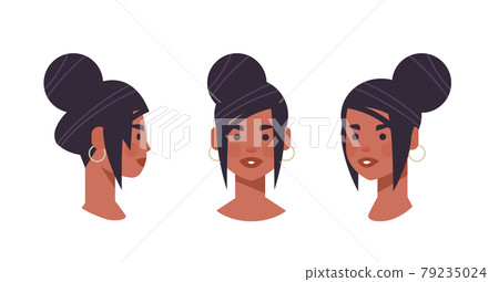 set girl head avatar front side view female african american character different views for animation 79235024
