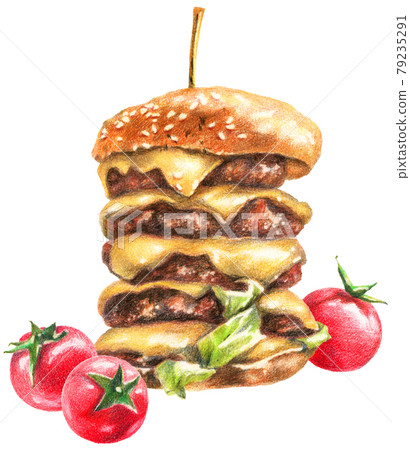 Color pencils food illustration 79235291
