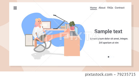 woman relaxing at workplace with legs on table happy businesswoman or student resting after work woman relaxing at workplace with legs on table happy businesswoman or student resting after work 79235715