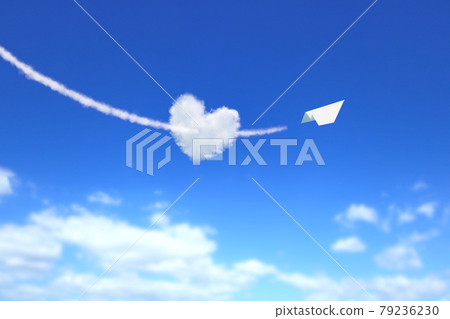 A paper plane that shoots through a heart-shaped cloud 79236230