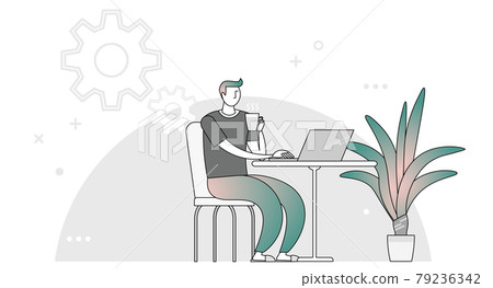 Flat illustration of a man doing remote work Flat illustration of a man doing remote work 79236342
