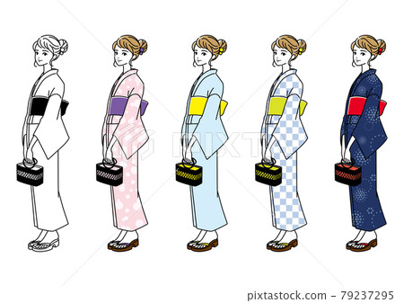 Young woman in various yukata - Stock Illustration [79237295] - PIXTA