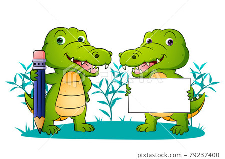The couple student of the crocodile is holding the pencil and the blank board 79237400