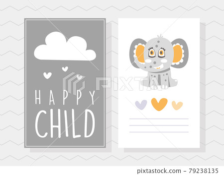 Baby Shower Card with Cute Elephant Character with Trunk and Tusks Vector Template Baby Shower Card with Cute Elephant Character with Trunk and Tusks Vector Template 79238135