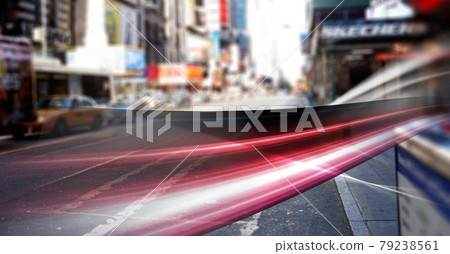 Digital composite image of red digital waves against view of city traffic Digital composite image of red digital waves against view of city traffic 79238561
