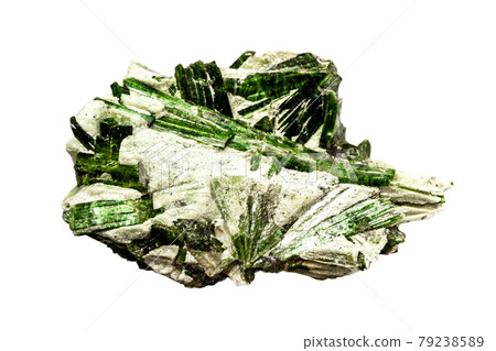 Actinolite in talc gemstone on a white background Actinolite in talc gemstone on a white background 79238589