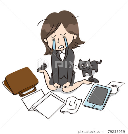 一個女人一邊被貓安慰一邊哭泣 79238959