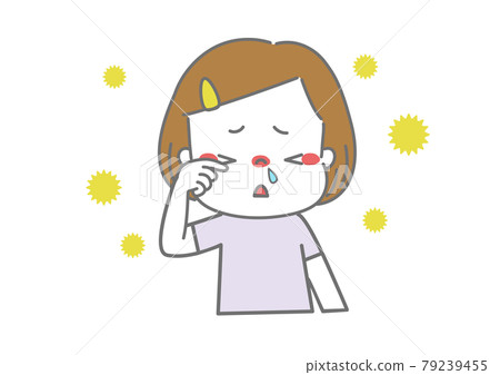 一個流鼻涕的女孩，癢得揉眼睛 79239455