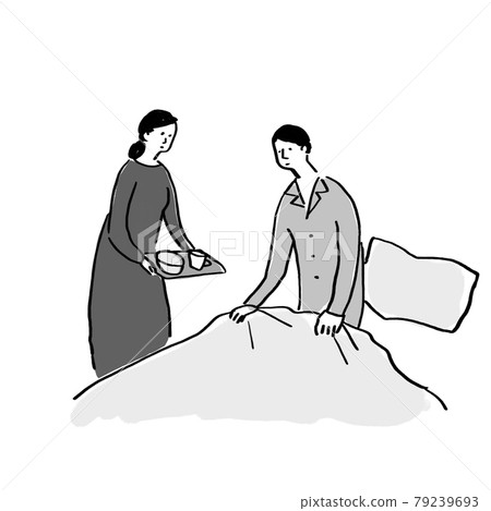 女人給生病或感冒的男人送食物(護理、長期護理) B 女人給生病或感冒的男人送食物(護理、長期護理) B 79239693