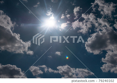 sun shining above beautiful stormy clouds, sky is clearing after rain 79240102