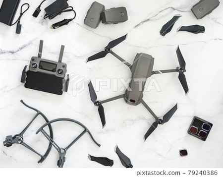 Folding drone, accessories, top view or flat lay 79240386