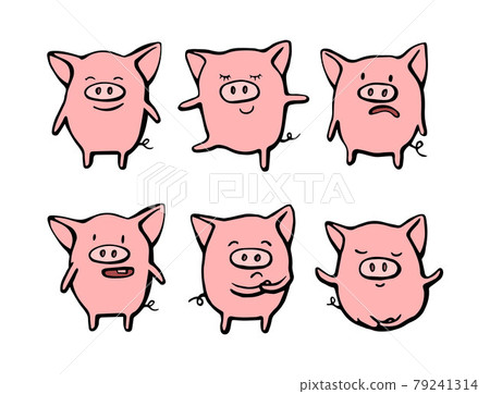 Collection of funny pig emoticon characters in... - Stock Illustration  [79241314] - PIXTA