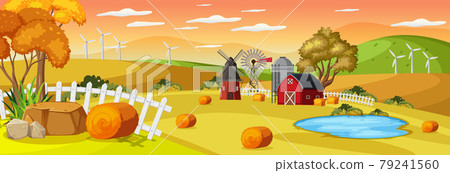 Farm horizontal landscape at sunset time scene - Stock Illustration ...