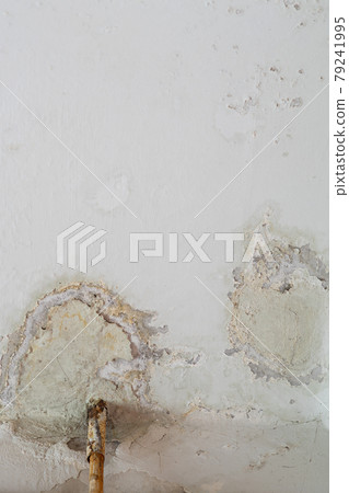 Water damaged ceiling roof, brown stain, office building 79241995