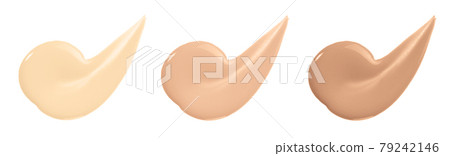 Makeup foundation cream set smears smudge swatch shades isolate. Nude cosmetic bb cc cream samples. Beige liquid powder, concealer drops.  79242146