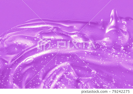 Gel serum liquid texture, cream with collagen and retinol, shampoo sample. Cosmetic for skincare. Antibacterial disinfect smear smudge. Lilac sanitizer swatch with bubbles. 79242275