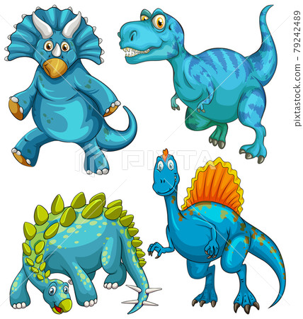 Set of blue dinosaur cartoon character 79242489