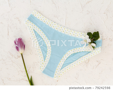 Beautiful women's cotton panties on white background. Beautiful women's cotton panties on white background. 79242598