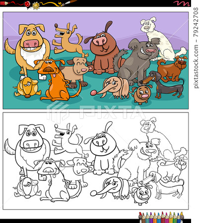 cartoon dogs animal characters coloring book page - Stock Illustration ...