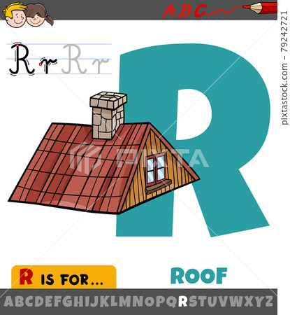 letter R worksheet with cartoon roof object 79242721
