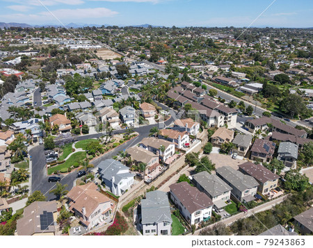 Aerial view of large-scale villa in wealthy residential town Encinitas, California 79243863