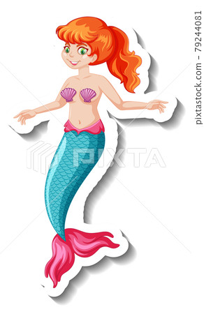A sticker template with cute mermaid cartoon character 79244081
