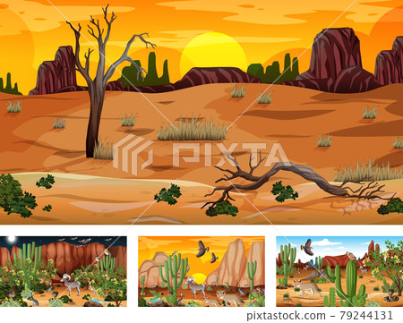 Different scenes with desert forest landscape with animals and plants Different scenes with desert forest landscape with animals and plants 79244131