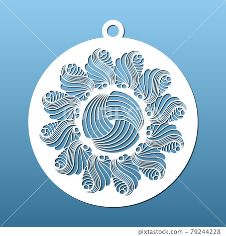 Laser cut Christmas balls  CNC cutting stencil with abstract geometric pattern. Paper art, home Christmas decor, fretwork. Coaster or decorative pendant, vector illustration 79244228