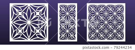 Laser cut panels with modern abstract geometric pattern. CNC cutting or carving. Home interior design, room dividers, privacy screens, wall art, card background decoration. Vector illustration Laser cut panels with modern abstract geometric pattern. CNC cutting or carving. Home interior design, room dividers, privacy screens, wall art, card background decoration. Vector illustration 79244234