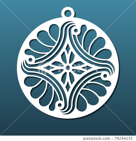 Laser cut ball or coaster with abstract geometric pattern, circular mandala ornament. CNC cutting craft, paper art, keychain or pendant,  decorative element. Vector illustration 79244235