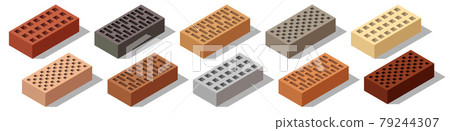 Isometric bricks isolated. Set of colorful 3d bricks for construction and building. Objects with shadows on white background 79244307