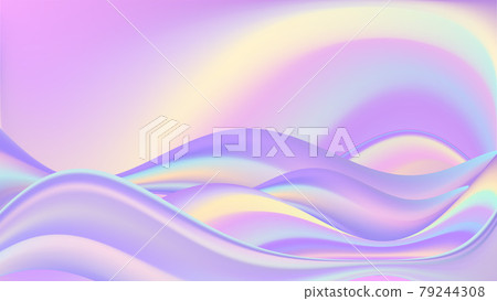 Rainbow wavy pastel background, sunrize and sea waves, magic fairy tale style. Holographic color flowing and swirls. Abstract vector illustration 79244308