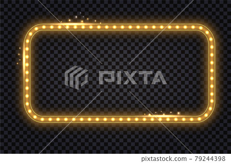 Neon glowing frame with LED light effect. Gold shiny borders with flare. Set of isolated frames with various shapes. Vector illustration Neon glowing frame with LED light effect. Gold shiny borders with flare. Set of isolated frames with various shapes. Vector illustration 79244398