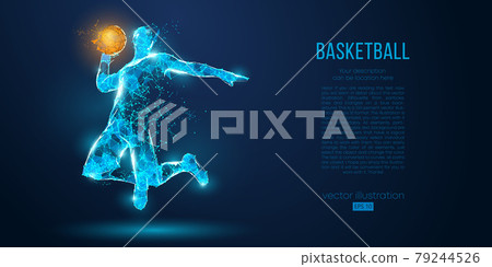 Abstract basketball player from particles, lines and triangles on blue background. All elements on a separate layers, color can be changed to any other. Low poly neon wire outline geometric vector Abstract basketball player from particles, lines and triangles on blue background. All elements on a separate layers, color can be changed to any other. Low poly neon wire outline geometric vector 79244526