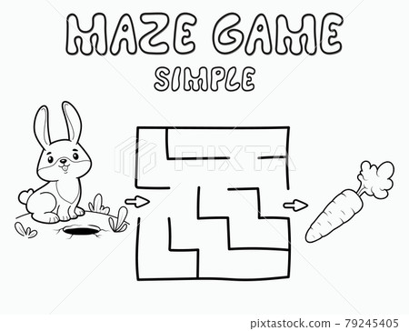 Simple Maze puzzle game for children. Outline simple maze or labyrinth game with rabbit. 79245405
