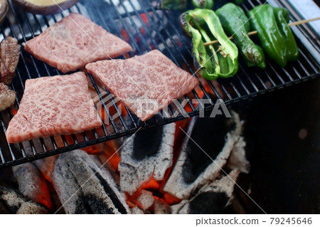 燒烤架上的炭烤肉 燒烤架上的炭烤肉 79245646